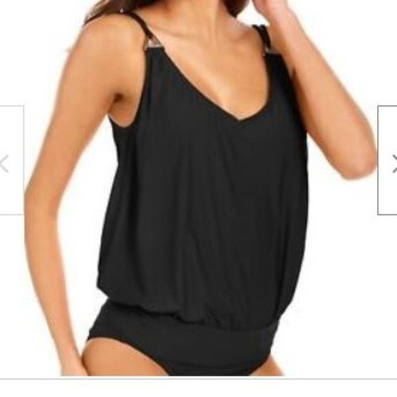 Calvin Klein Other - Calvin Klein Women's Black Underwired Synthetic Blouson Tankini Top Size Medium